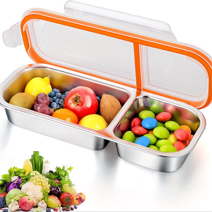 Stainless Steel Divided Snack Container with Leak-Proof Lid